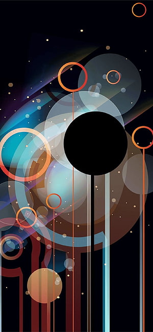 Abstract Geometric Space Art with Neon Circles and Dark Cosmic Background HD phone wallpaper
