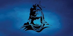Lord Shiva Silhouette Portrait With Crescent Moon And Rudraksha Beads On Blue Background HD wallpaper
