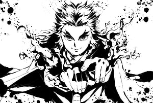 Kyojuro Rengoku Demon Slayer Black and White Manga Artwork HD wallpaper