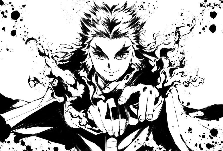 Kyojuro Rengoku Demon Slayer Black and White Manga Artwork HD wallpaper