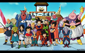 Dragon Ball Z Tournament Roster Featuring Goku, Vegeta, and Frieza in Classic Anime Style HD wallpaper