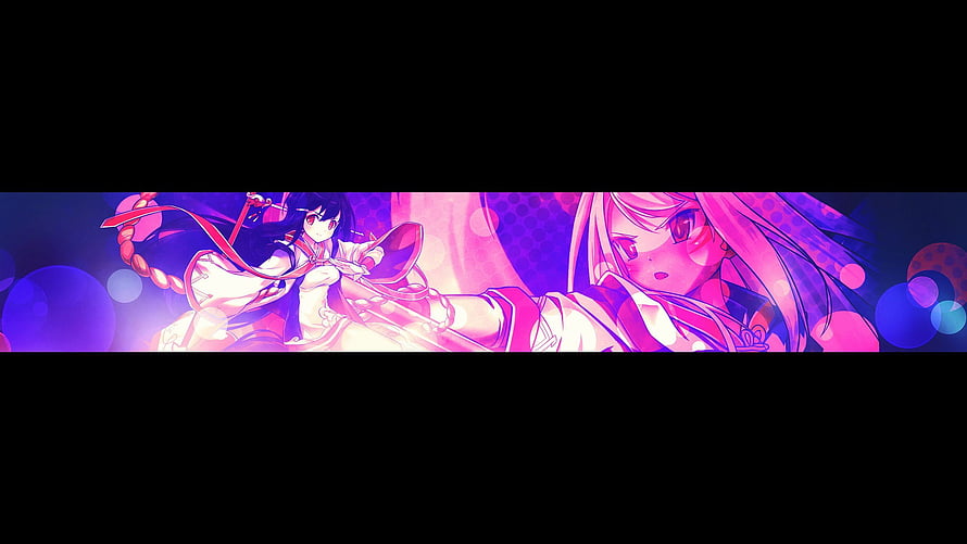 Vibrant Anime Girls in Traditional Attire with Neon Purple and Pink Lighting HD wallpaper