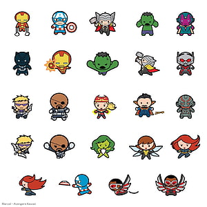 Marvel Avengers Kawaii Chibi Character Collection on White Background HD phone wallpaper