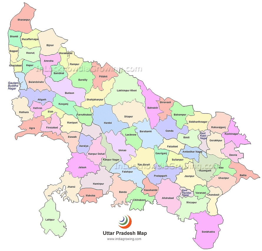 Uttar Pradesh District Map with Color-Coded Boundaries and City Labels HD wallpaper
