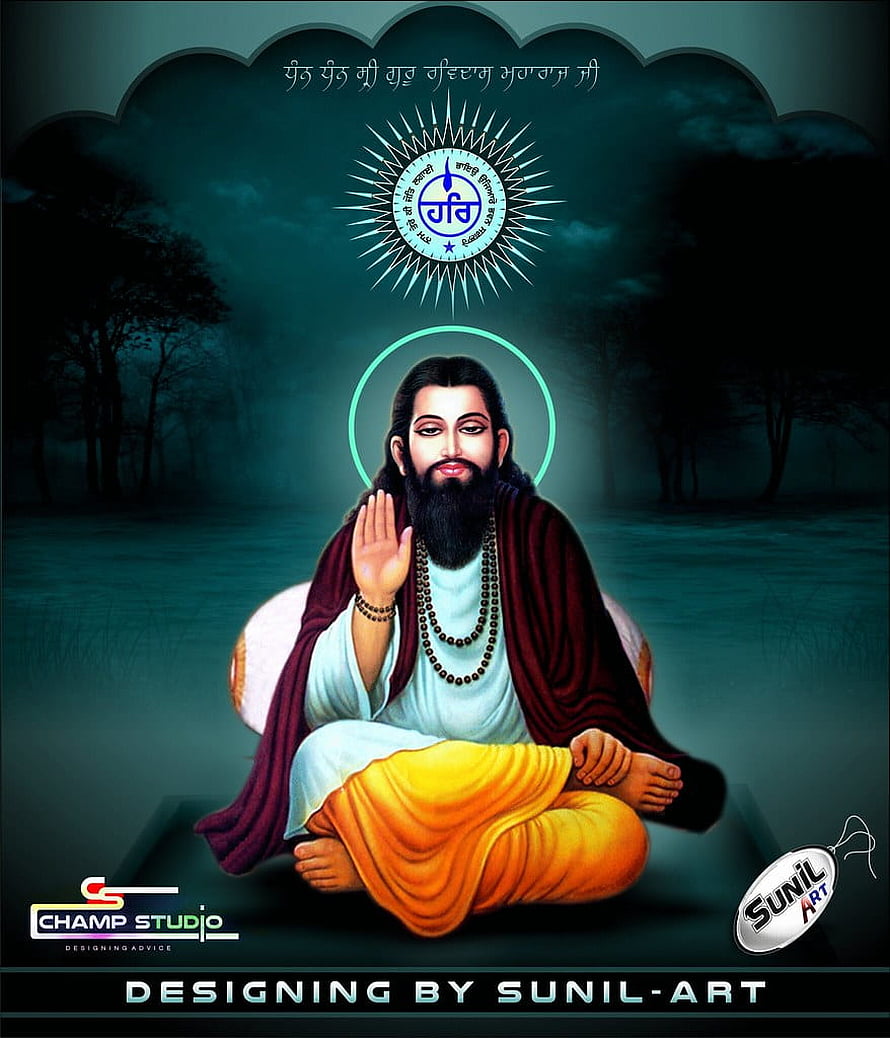 Guru Ravidas Ji Meditating in a Serene Forest with a Glowing Halo and Prayer Beads HD phone wallpaper