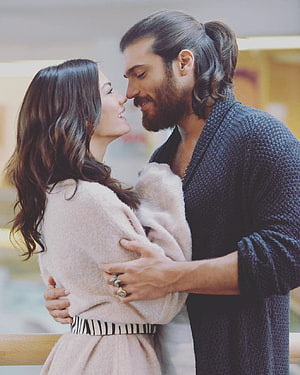 Erkenci Kus: Can and Sanem in a Tender Embrace HD phone wallpaper
