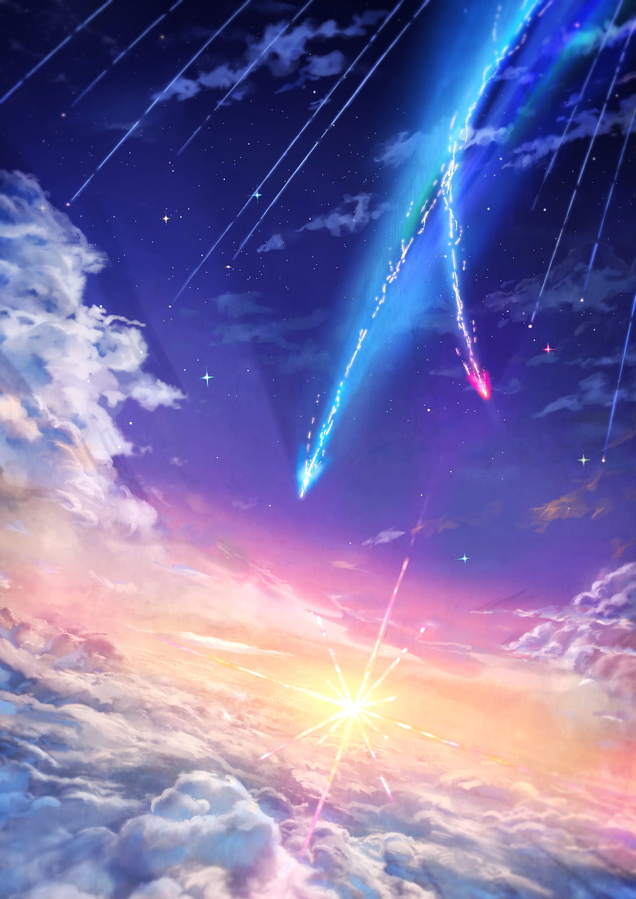 Your Name Anime Sky Scene With Meteor Shower And Clouds HD phone wallpaper