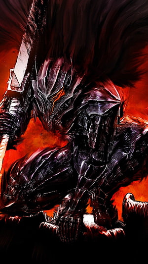 Berserk Guts in Black Swordsman Armor with Dragon Slayer Blade HD phone wallpaper