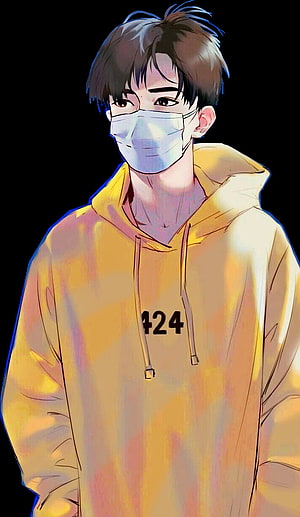 Anime Boy in Yellow Hoodie Wearing a Face Mask Digital Illustration HD phone wallpaper