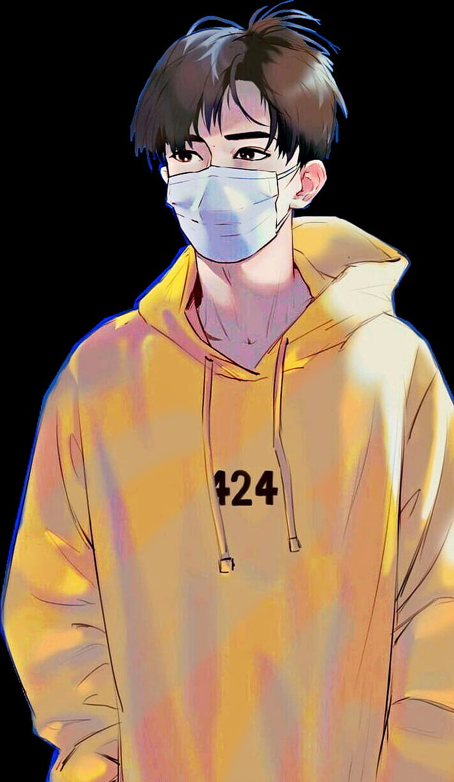Anime Boy in Yellow Hoodie Wearing a Face Mask Digital Illustration HD phone wallpaper