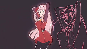 Zero Two Anime Character in Red Dress with Neon Outline Shadow HD wallpaper