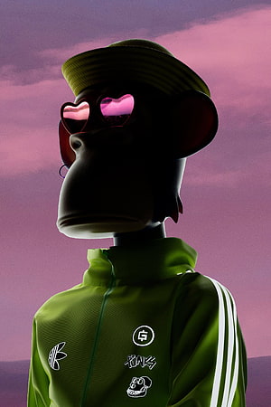 Bored Ape Yacht Club NFT Wearing Adidas Track Jacket and Heart Sunglasses HD phone wallpaper