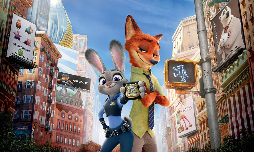 Judy Hopps and Nick Wilde in Zootopia City Street Scene HD wallpaper