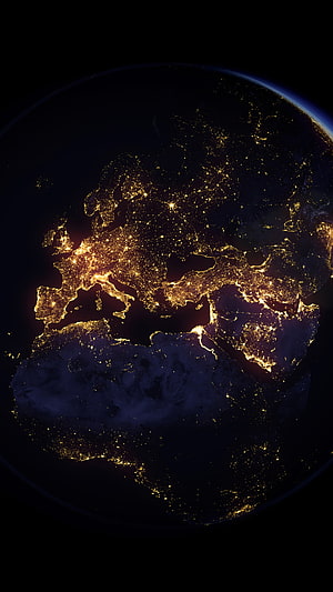 Earth at Night from Space: City Lights Over Europe and Africa HD phone wallpaper