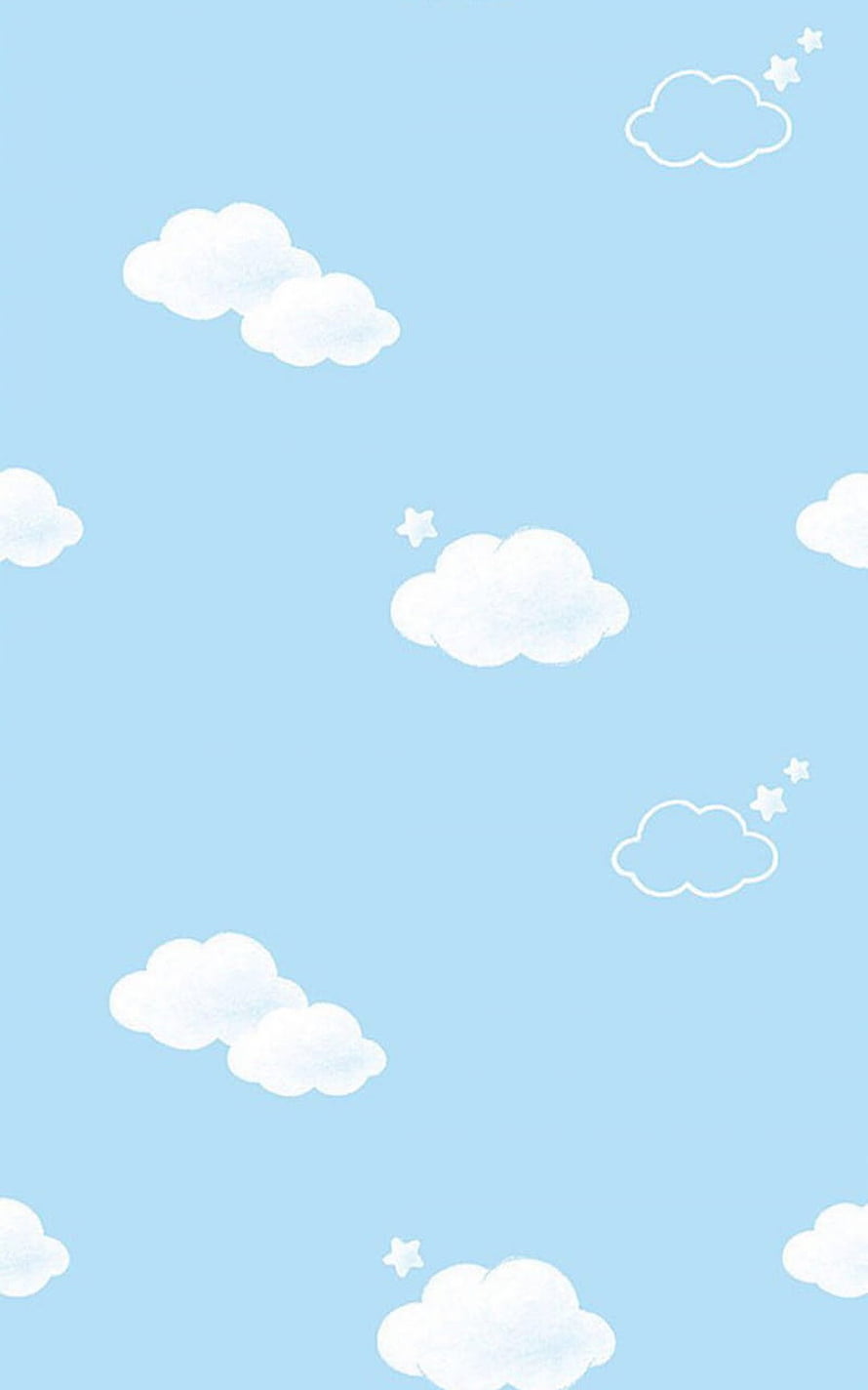Cute Pastel Blue Sky with Soft White Clouds and Tiny Stars Aesthetic Wallpaper HD phone wallpaper