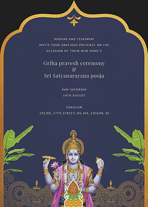 Elegant Satyanarayan Pooja and Griha Pravesh Invitation Card with Divine Goddess Illustration HD phone wallpaper