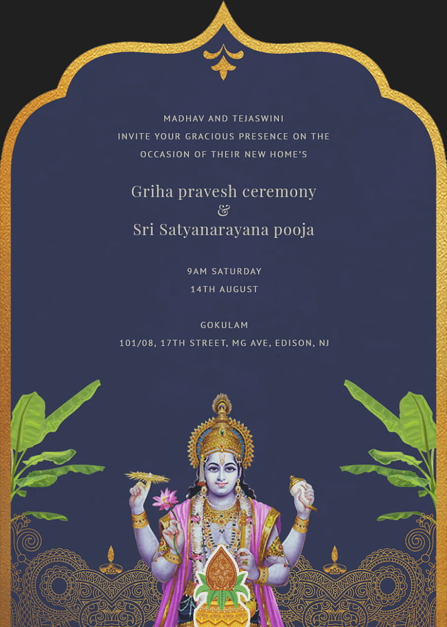 Elegant Satyanarayan Pooja and Griha Pravesh Invitation Card with Divine Goddess Illustration HD phone wallpaper