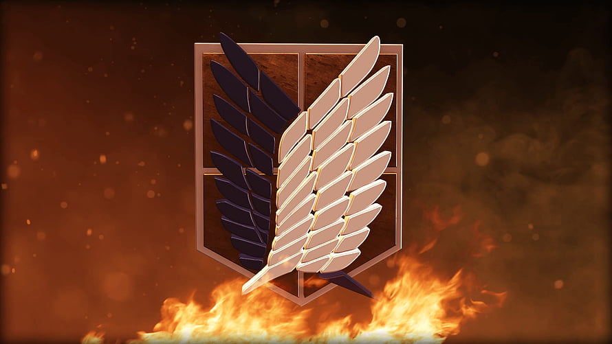 Attack on Titan Wings of Freedom Emblem with Dramatic Fire and Smoke Background HD wallpaper