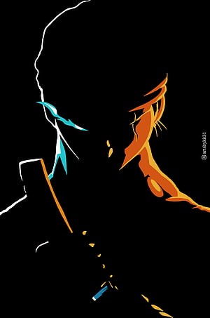 Zoro Dark Stylized Anime Character Illustration with Fiery and Ice Elements HD phone wallpaper