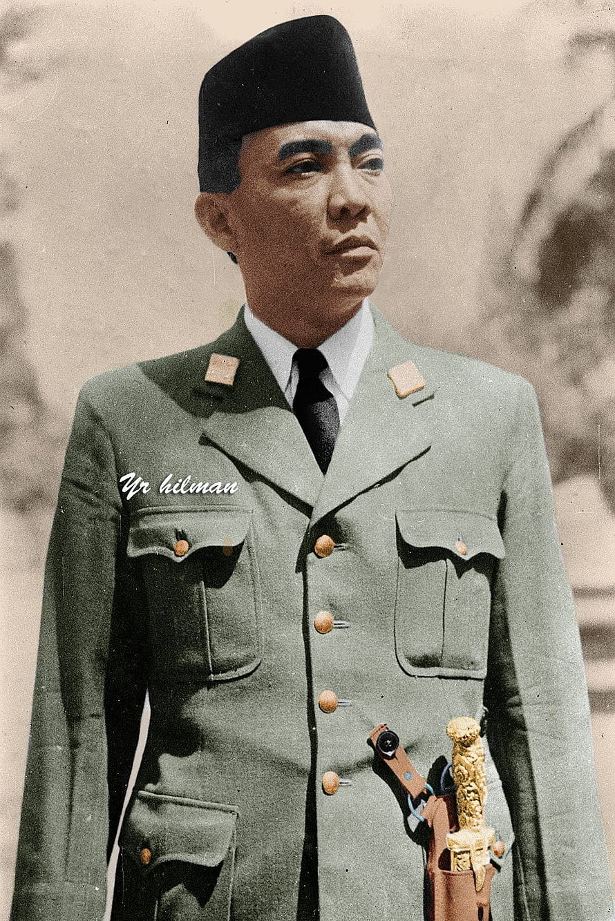 Soekarno in Military Uniform with Ceremonial Sword and Black Cap HD phone wallpaper
