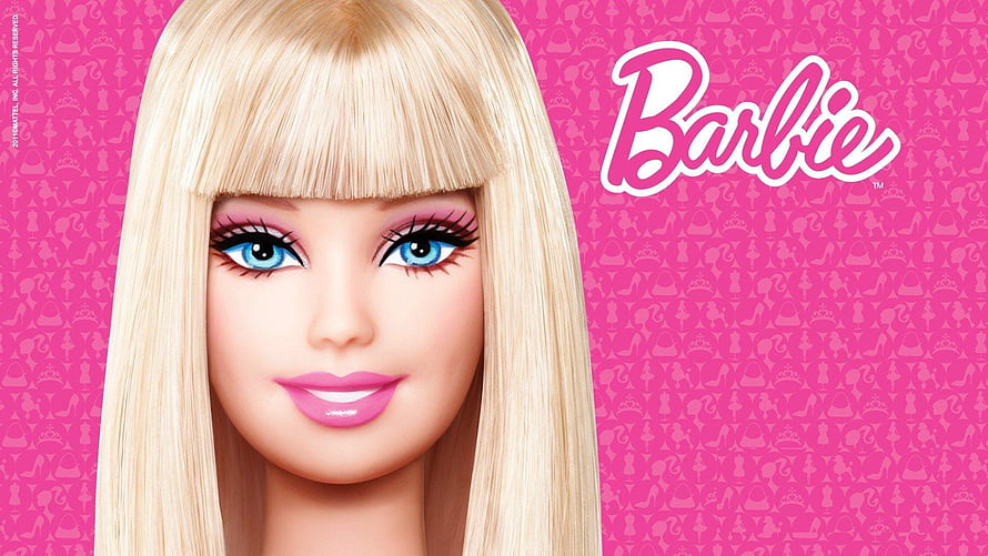 Barbie Blonde Doll Portrait with Blue Eyes and Pink Background HD wallpaper