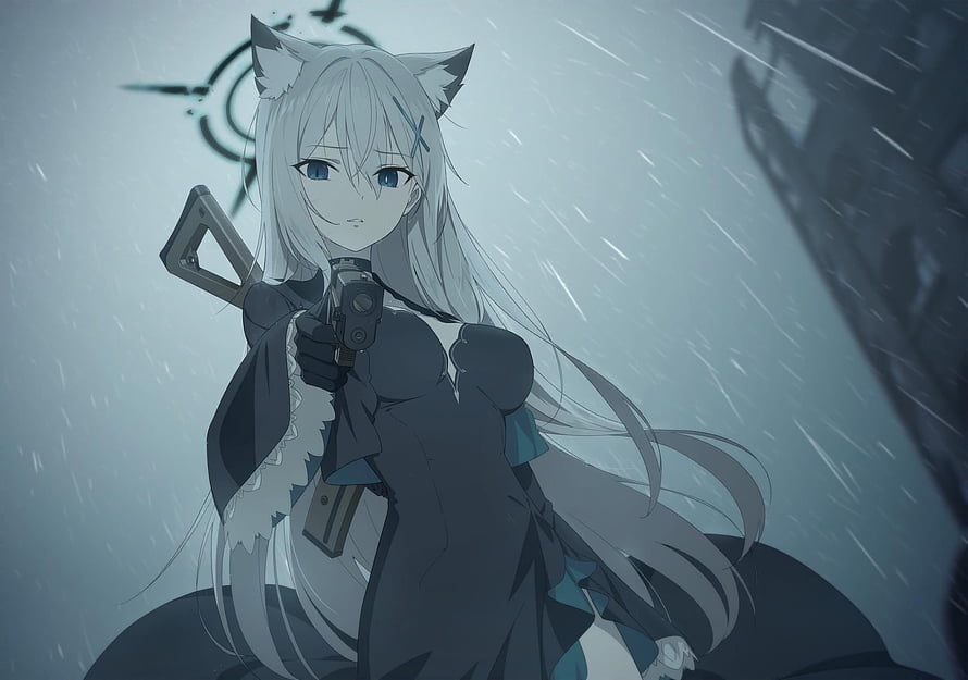Blue Archive Shiroko Sunaookami Anime Character in Rainy Setting HD wallpaper