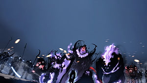 Solo Leveling Webtoon Dark Army Battle Scene with Purple Energy Effects HD wallpaper