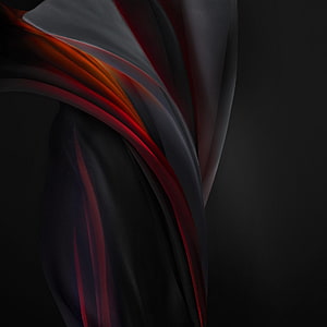 Dark Abstract Flowing Fabric with Crimson and Orange Light Streaks on Black Background HD phone wallpaper