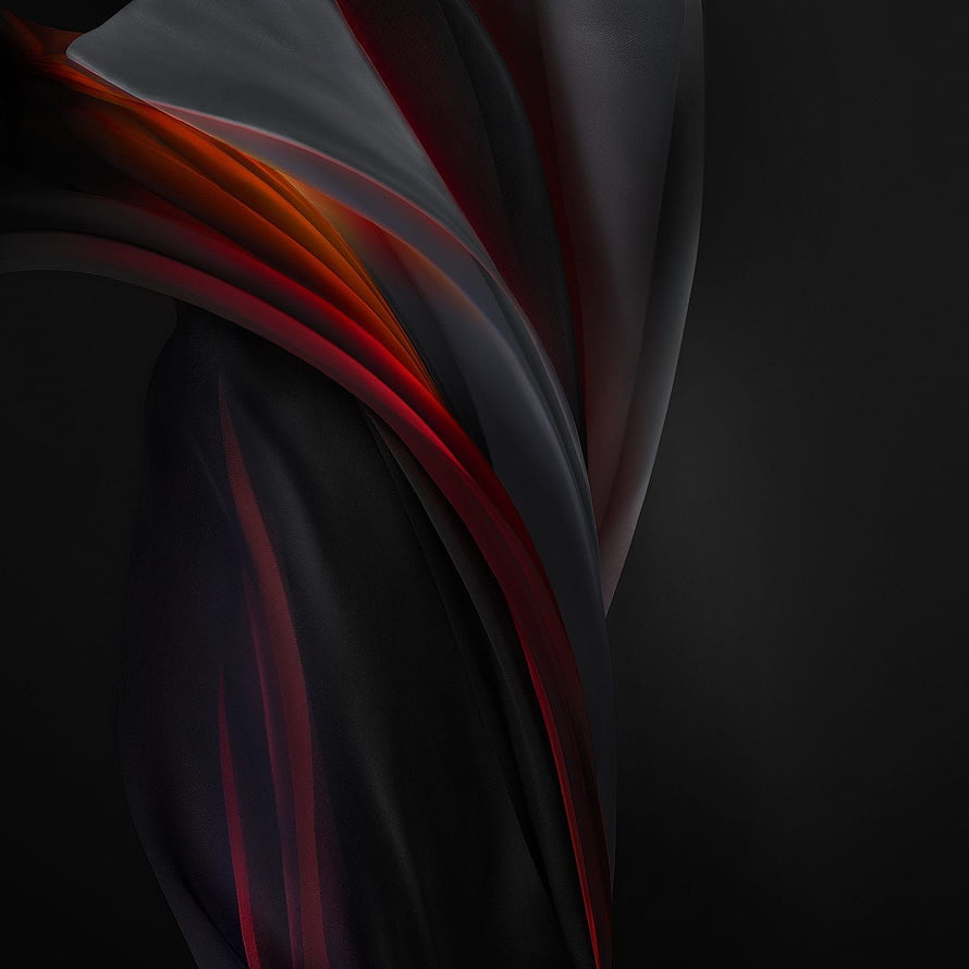 Dark Abstract Flowing Fabric with Crimson and Orange Light Streaks on Black Background HD phone wallpaper
