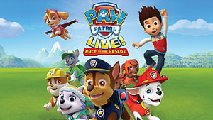 Paw Patrol Live Race to the Rescue promotional artwork featuring Ryder and the rescue pups HD wallpaper