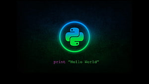 Glowing Python Programming Logo with Hello World Code on Dark Background HD wallpaper