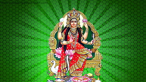 Mansa Mata Deity Seated on Lotus Throne with Serpent and Peacock HD wallpaper