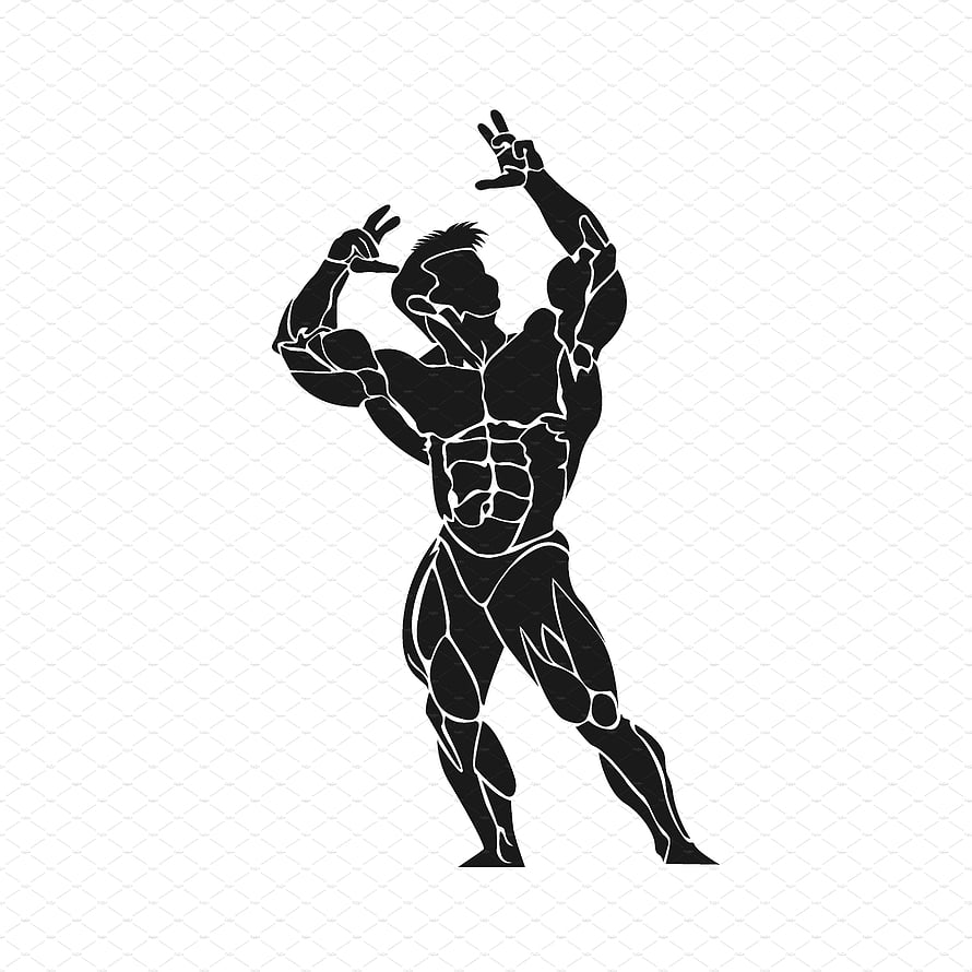 Black Silhouette of a Muscular Bodybuilder in a Classic Posing Stance HD phone wallpaper
