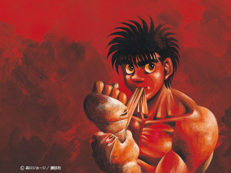 Hajime No Ippo Anime Illustration of a Muscular Boxer Biting a Glove HD wallpaper