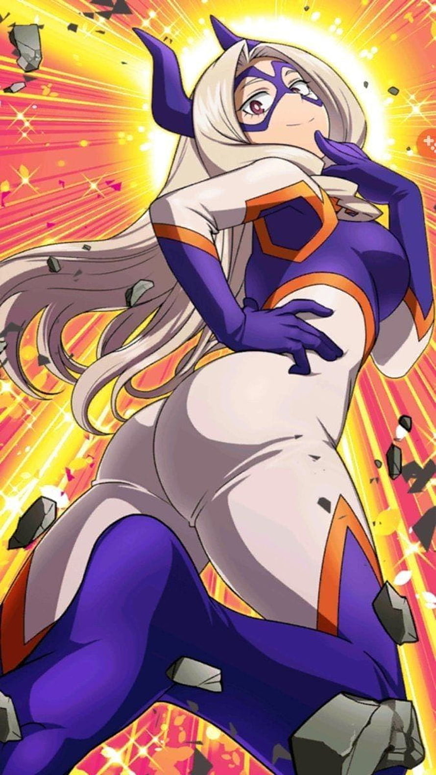 Mt. Lady Heroine in Purple and White Costume with Dynamic Action Pose HD phone wallpaper