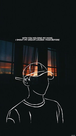 Minimalist Line Art Portrait of a Man in a Cap Against a Sunset Window, Foto Aesthetic Hitam HD phone wallpaper