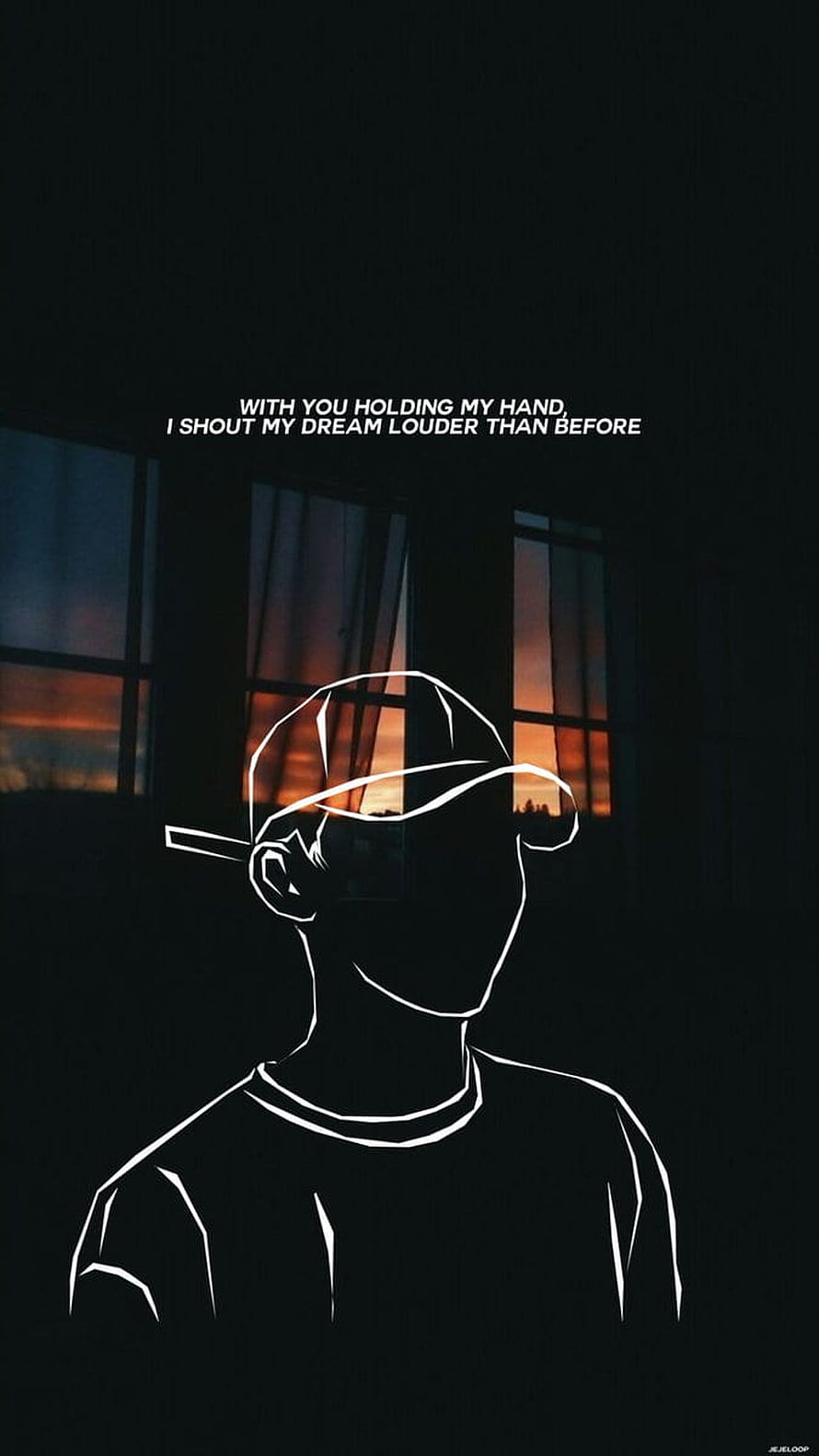 Minimalist Line Art Portrait of a Man in a Cap Against a Sunset Window HD phone wallpaper