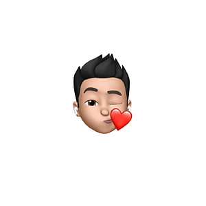 3D Memoji Boy Winking With Red Heart And White Earbuds On White Background HD phone wallpaper