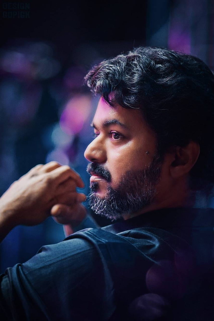 Vijay Thalapathy Cinematic Portrait with Moody Purple and Blue Lighting HD phone wallpaper