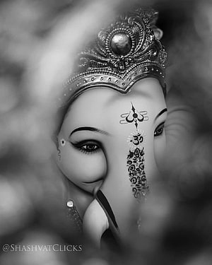 Monochrome Portrait of Lord Ganesha with Ornate Crown and Sacred Om Symbol HD phone wallpaper