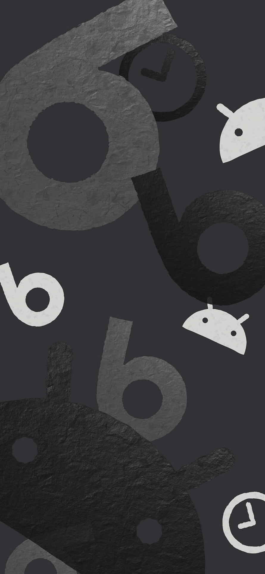 Pixel 6 Android Robot and Clock Icons on Dark Textured Background HD phone wallpaper