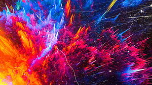 Vibrant Color Splash Abstract Art with Fiery Orange and Electric Blue Crystals HD wallpaper