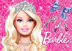 Barbie Princess with Diamond Tiara and Jewelry on Sparkling Pink Background HD wallpaper