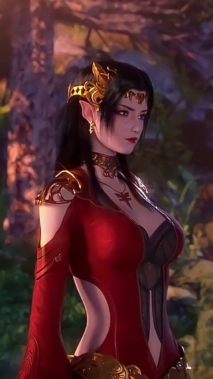 Cai Lin in Red Armor and Golden Crown from a Fantasy 3D Animation HD phone wallpaper