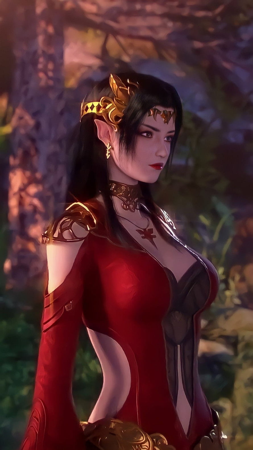 Cai Lin in Red Armor and Golden Crown from a Fantasy 3D Animation HD phone wallpaper