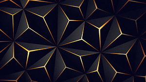 Dark Geometric Low Poly Pattern with Gold Accent Lines HD wallpaper