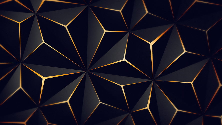 Dark Geometric Low Poly Pattern with Gold Accent Lines HD wallpaper