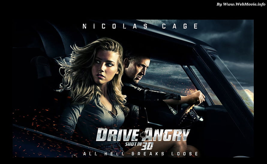 Drive Angry Movie Poster Featuring Nicolas Cage and Amber Heard in High-Speed Car Chase HD wallpaper