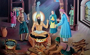 Guru Arjan Dev Ji Martyrdom Painting at Gurudwara Sahib Dashmesh HD wallpaper