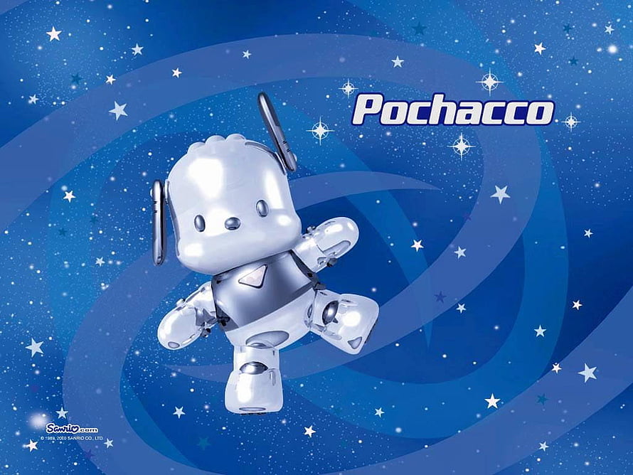Pochacco Robot Character Floating in a Starry Blue Space Background HD wallpaper